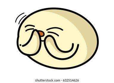 Roundy the Monster hiding face with hands. Vector Illustration. Isolated on white background.