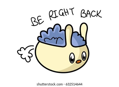 Roundy the Monster running and saying Be Right Back. Vector Illustration. Isolated on white background.