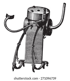 Rouquayrol Denayrouze device  regulator tank  vintage engraved illustration  Industrial encyclopedia E   O  Lami    1875  