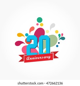 rousing colorful anniversary logo vector with red ribbon bellow