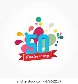 rousing colorful anniversary logo vector with red ribbon bellow