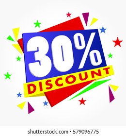 rousing colorful square and stars for thirty percent discount sale logo vector