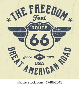 Rout 66 Feel The Freedom - Tee Design For print