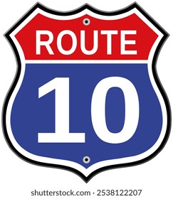 Route 10 Straßenschild Vektor mit transparentem Hintergrund