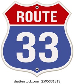 Route 33 Road Sign. Retro style vector illustration