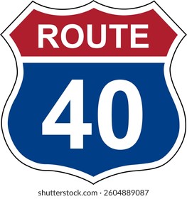Route 40. Sign with route number. Designations of routes or tourist destinations. Road number. US route sign.