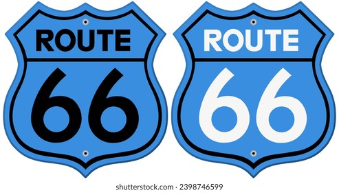 Route 66 blue road signs vector illustration with transparent background