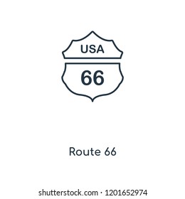 Route 66 concept line icon. Linear Route 66 concept outline symbol design. This simple element illustration can be used for web and mobile UI/UX.