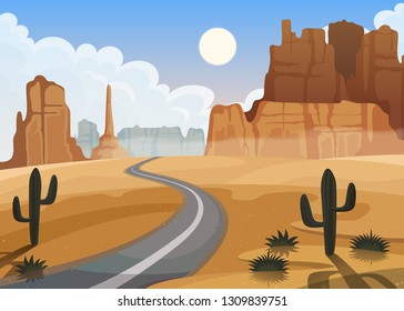 Route 66 and the Grand Canyon desert landscape vector illustration.