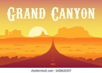 Route 66 and the Grand Canyon desert landscape vector illustration. 