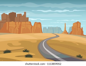 Route 66 and the Grand Canyon landscape vector illustration.