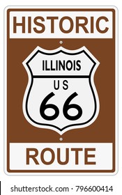 Route 66 old historic traffic sign in Illinois USA America on white isolated background