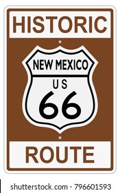 Route 66 old historic traffic sign in New Mexico USA America on white isolated background