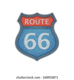 Route 66 Road Denim Sign.Vector Illustration