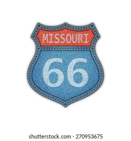 Route 66 Road Denim Sign.Vector Illustration
