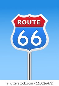 Route 66 Road Sign On Blue Sky