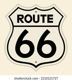 Route 66 Road Sign. Retro style, white color vector illustration