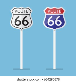 Route 66 Road Sign Set. Vector Illustration