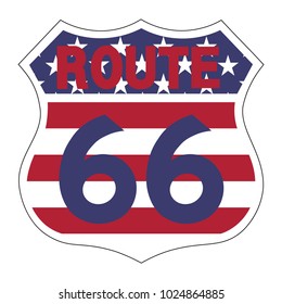 Route 66 Road Sign with USA Flag motive