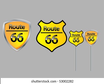 Route 66 Shield sign.Isolated on gray background.