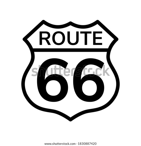 Route 66 sign. Black and white.\
Outline icon. Isolated object on white. Vector\
illustration.