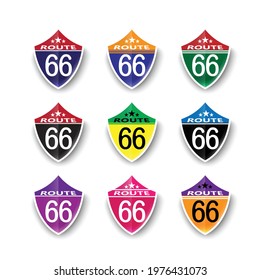 Route 66 sign Design sign set of new modern   origami  vintage label and  tag