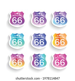 Route 66 sign Design sign set of new modern UI style and gradient colors  label and tag