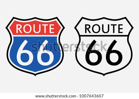 Route 66 sign. The first road sign in America. Vector illustration.