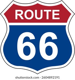 Route 66. Sign with route number. Designations of routes or tourist destinations. Road number. US route sign.