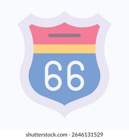 Route 66 Sign On White Background Vector Icon, Vector Style Flat Icon.