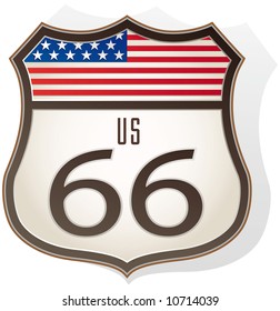 Route 66 sign with us flag