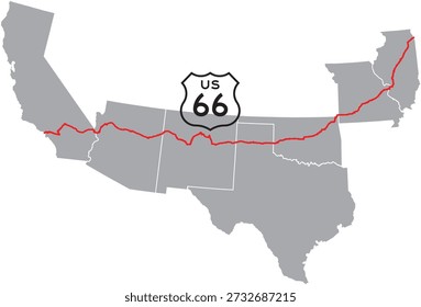 Route 66 States Isolated Map Design Vector