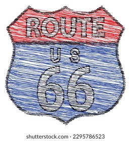 Route 66 traffic sign with grunge scribble FX