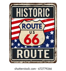 Route 66 vintage rusty metal sign on a white background, vector illustration