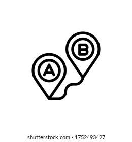 Ruta, A, B, icono del mapa. Línea simple, contorno de elementos vectoriales de iconos de navegación para ui y ux, sitio web o aplicación móvil