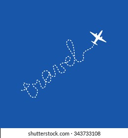 The route of the airplane in the form of inscriptions dotted line