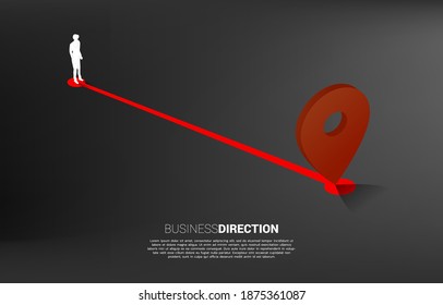 Route between 3D location pin markers and businessman . Concept for Location and business direction.