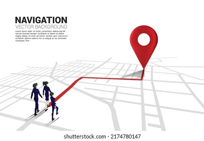 Route between 3D location pin markers and businessman on city road map. Concept for GPS navigation system infographic.