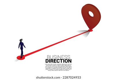 Ruta entre marcadores de posición 3D y empresario. Concepto de ubicación y dirección de negocio.