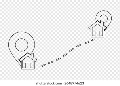Route between location pin markers and home icon on city road map. Concept for GPS navigation system infographic. Location icon. Map pin icon set. location marker. location pin. Map pin icon vector 