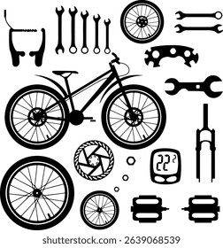 route bicycle parts illustrations in vectors