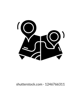 Route black icon, vector sign on isolated background. Route concept symbol, illustration 