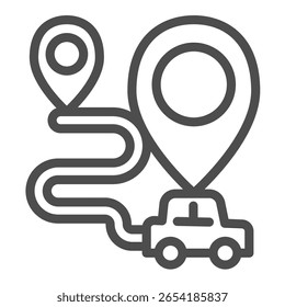 Route of car with location map pins line icon, driver license concept. Vector graphics. Route with start and end point sign on white background, outline style icon for mobile or web design