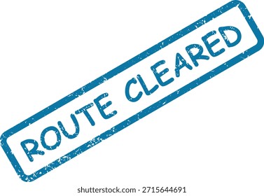 Mensaje "ROUTE CLEARED" en textura de sello grunge azul, perfecto para indicar Aprobación o un camino claro hacia adelante.