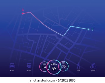 Route dashboard. City map navigation. Gps background. Vector illustration