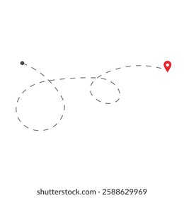 Route in dashed line trace. Travel Location. Map pins on white background