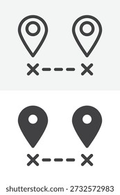 Pontos de destino de rota com conjunto de ícones de estilo diferente. Símbolo vetorial de linha, contorno e ícone sólido com traçado editável. Ícone de destino para mapas de viagem e navegação.