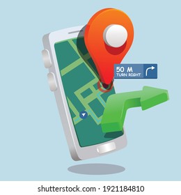 dirección de ruta con ubicación de flecha y pin en el mapa. aplicación de exploración.   Juguete de estilo de dibujo tridimensional 3d, como ilustración