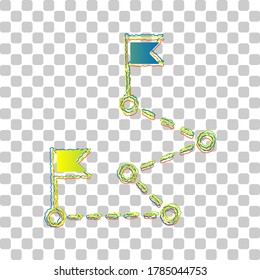 Route with flags sign. Blue to green gradient Icon with Four Roughen Contours on stylish transparent Background. Illustration.