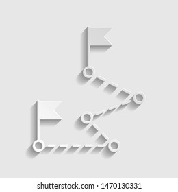 Route with flags sign. Paper style icon. Illustration.